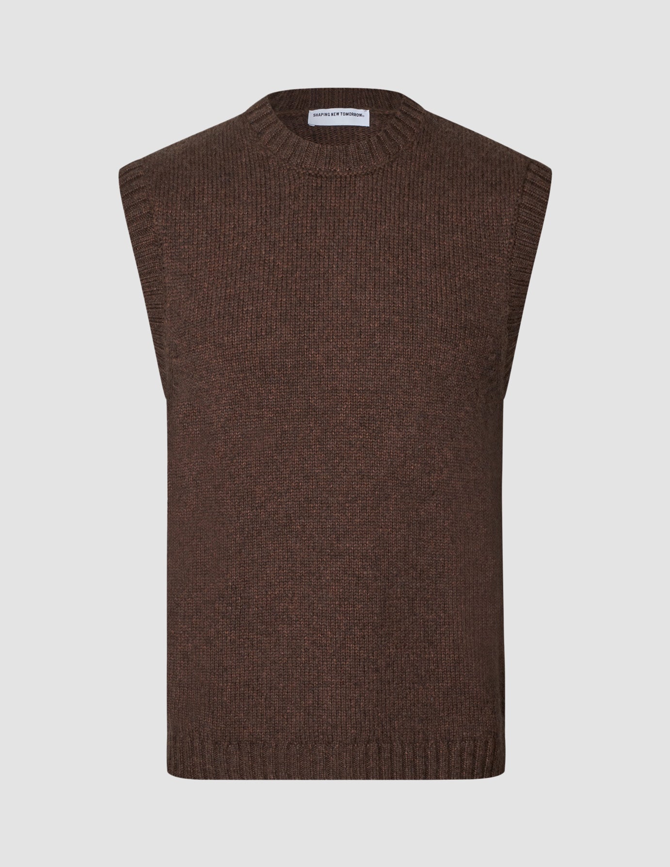 Chunky Soft Wool Knit Vest Saddle Brown Melange